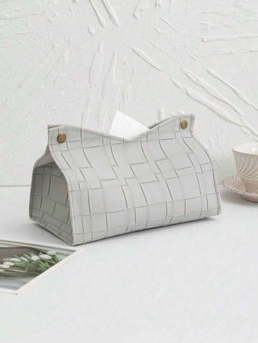 Woven pattern leather tissue box