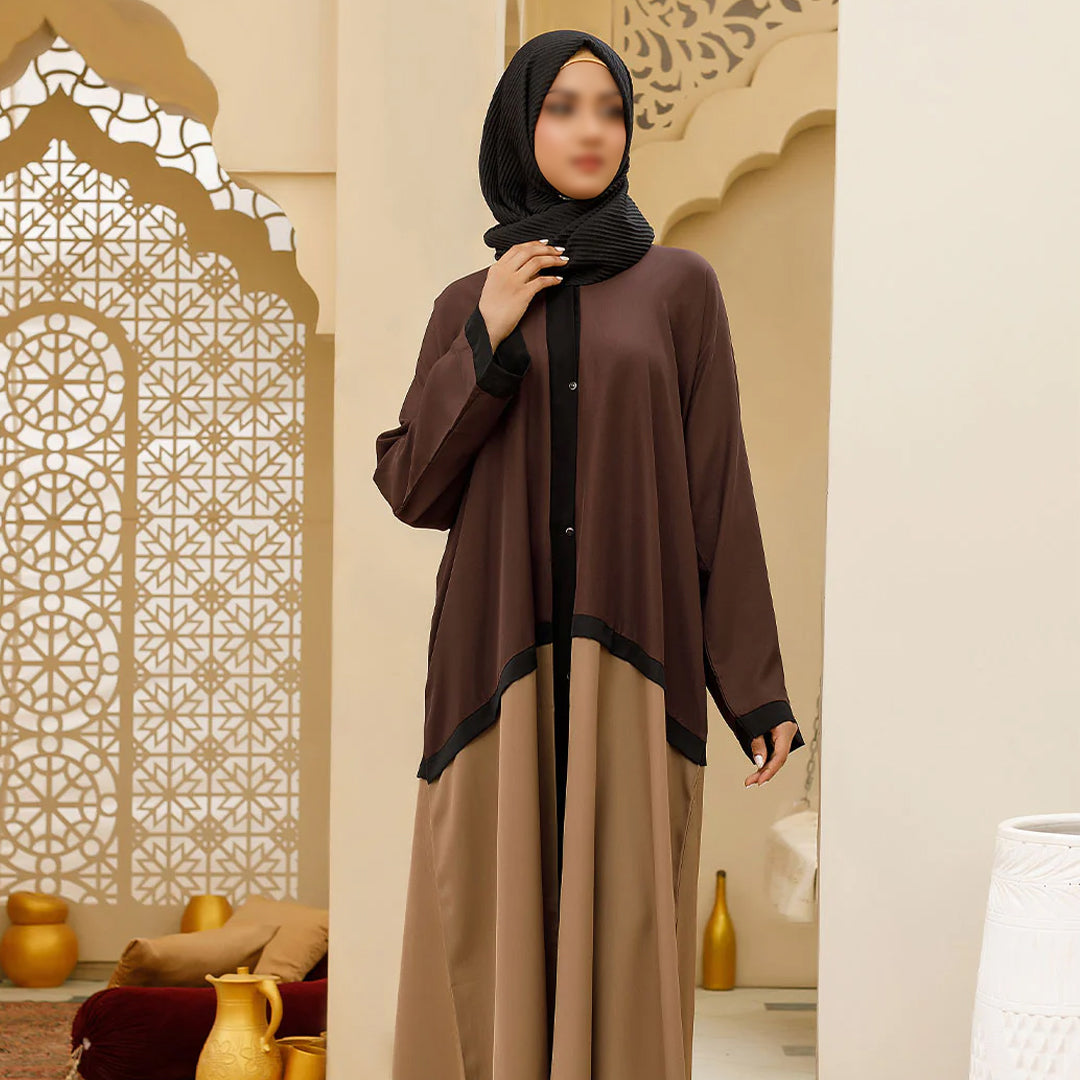 عباية مفتوحة من الأمام ثنائية اللون – بني وبيج