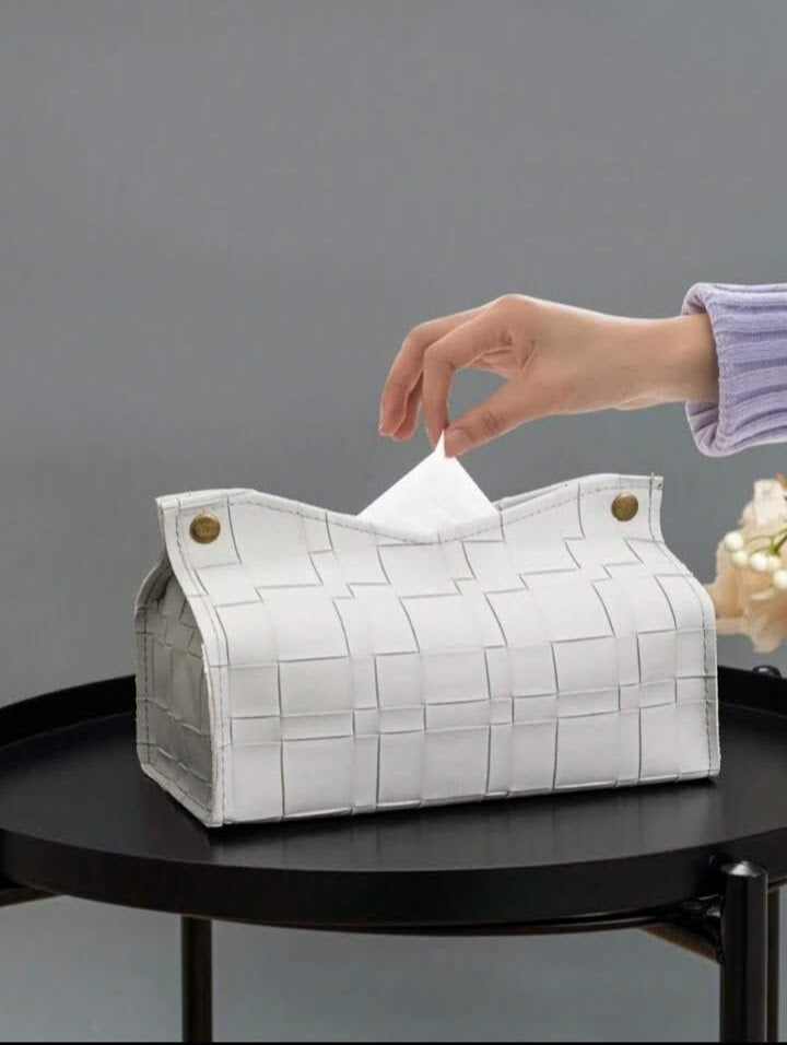 Woven pattern leather tissue box