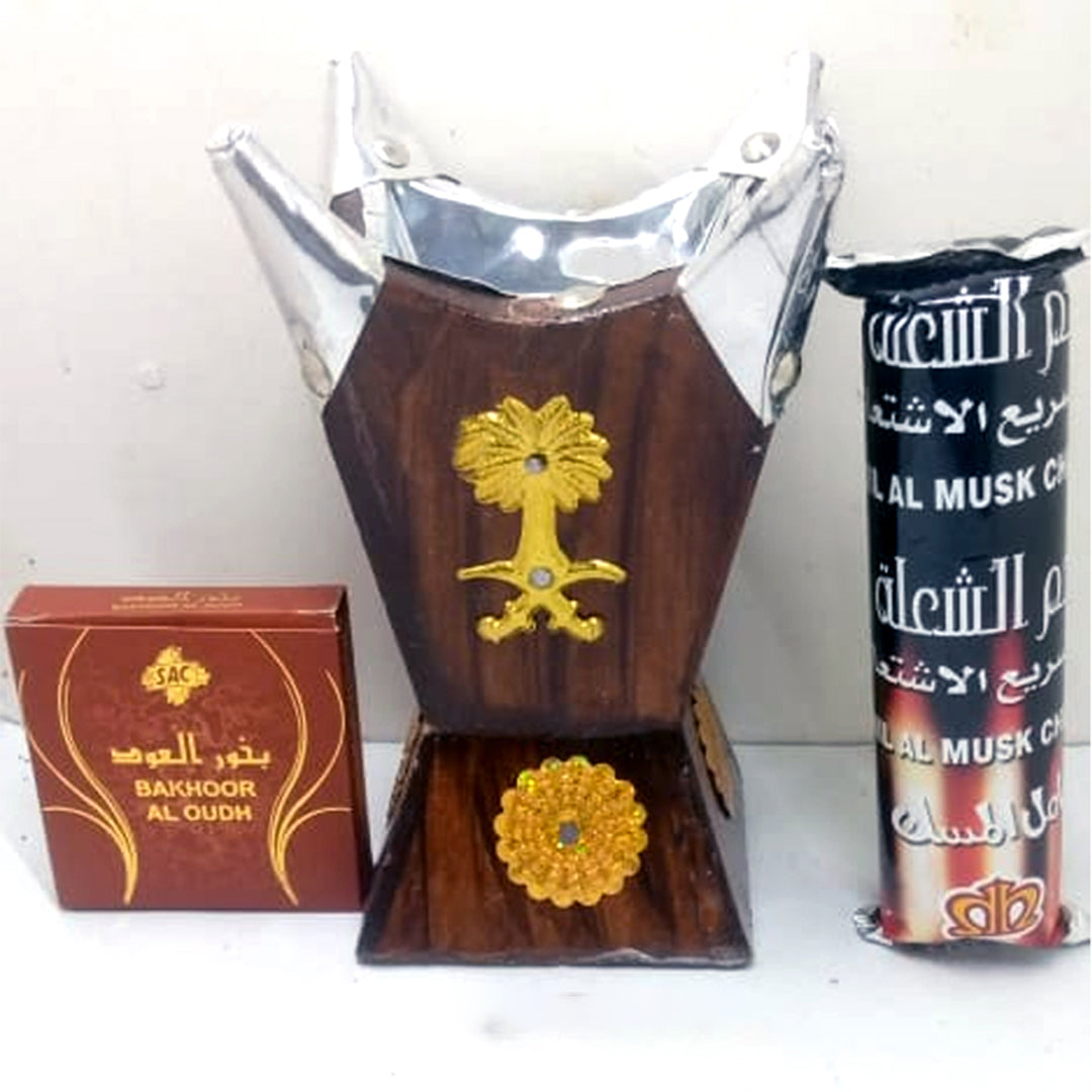Bakhoor Deal - Pack of 3 - Bakhoor Coal Wooden Burner - Bakhoor Al Oud