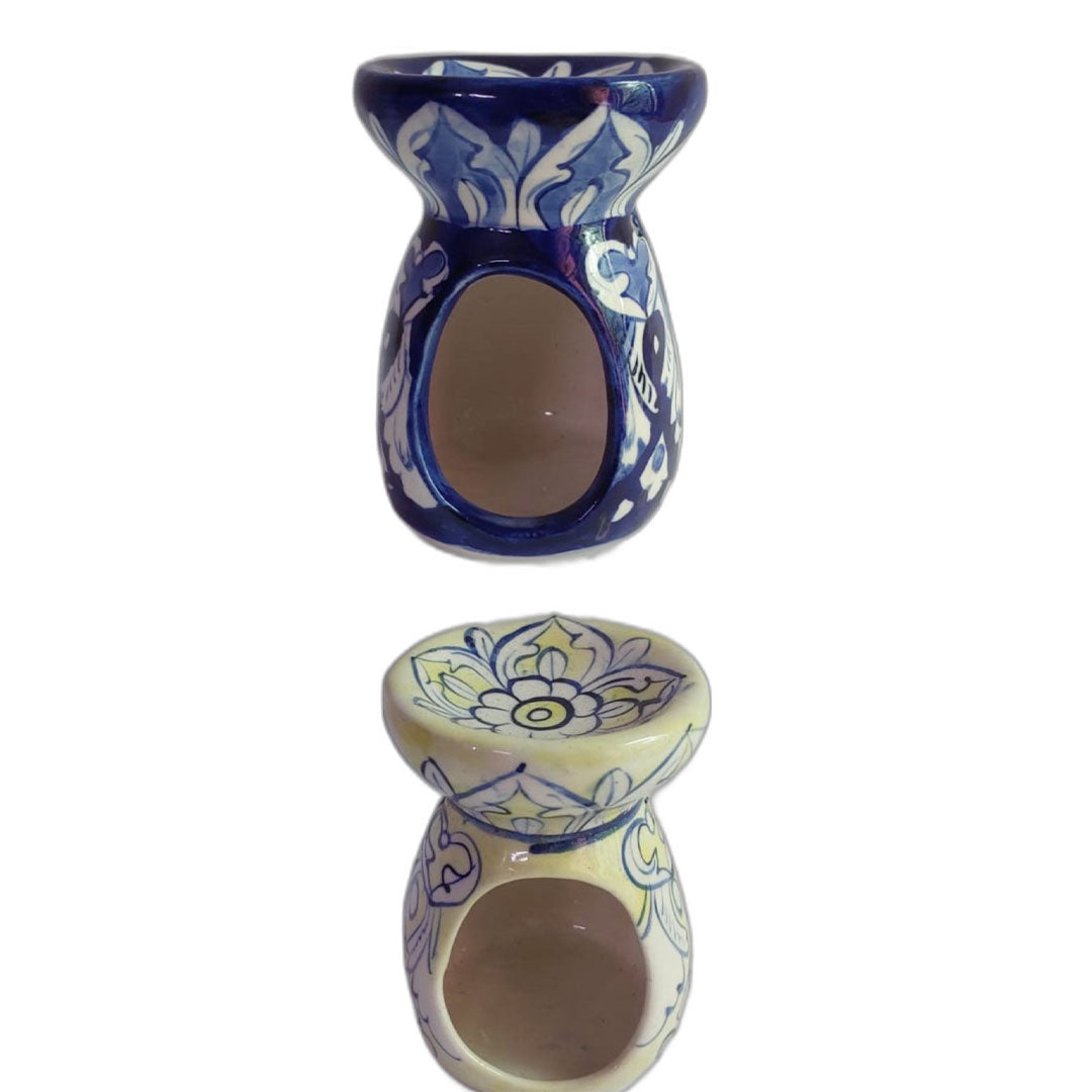 Blue Pottery Decorative Oil Burner Wax Melter Tealight Holder