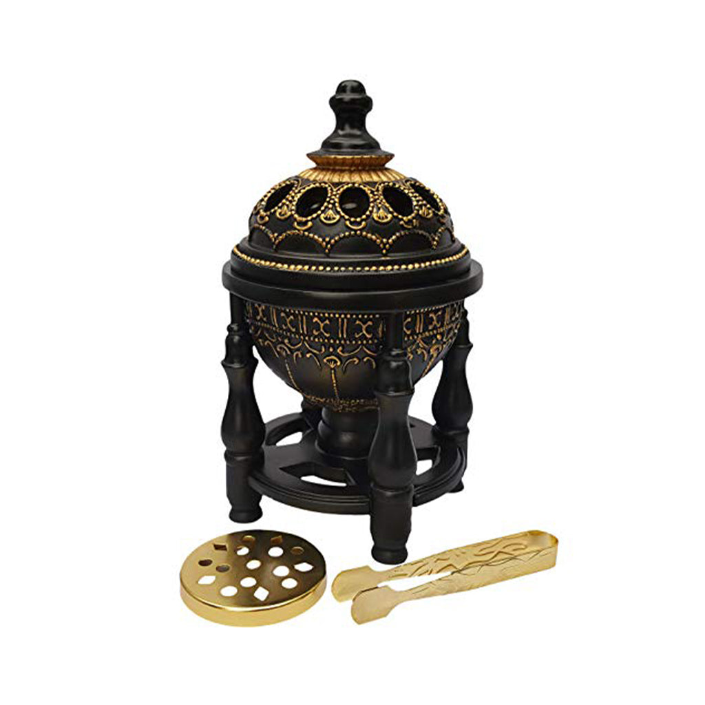 Charcoal Incense Burner - Bakhoor Burner Oud Frankincense Resin Burner - Lavish 4 Pillar Black