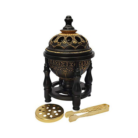 Charcoal Incense Burner - Bakhoor Burner Oud Frankincense Resin Burner - Lavish 4 Pillar Black