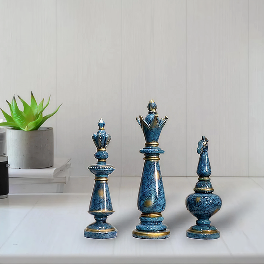Antique Blue Onyx Chess Ornaments (Set Of 3)