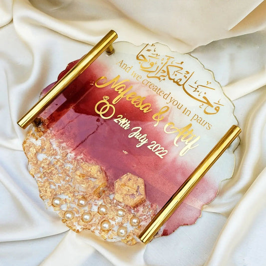 10 Inches Maroon, Offwhite & Gold Combo Resin Engagement Tray