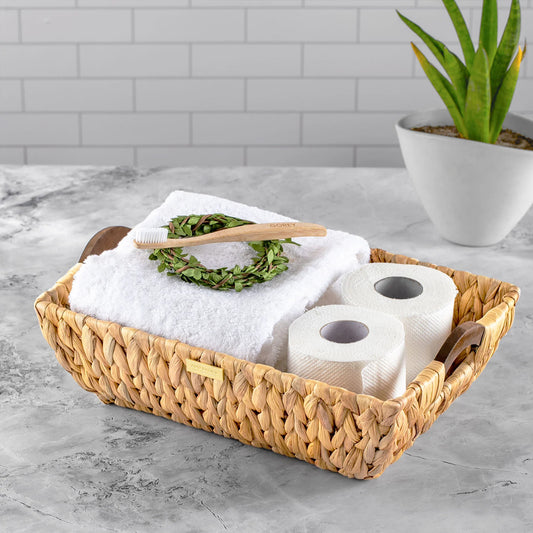 Premium Jumbo Vietnamese Water Hyacinth Wicker Baskets -Gold Plated