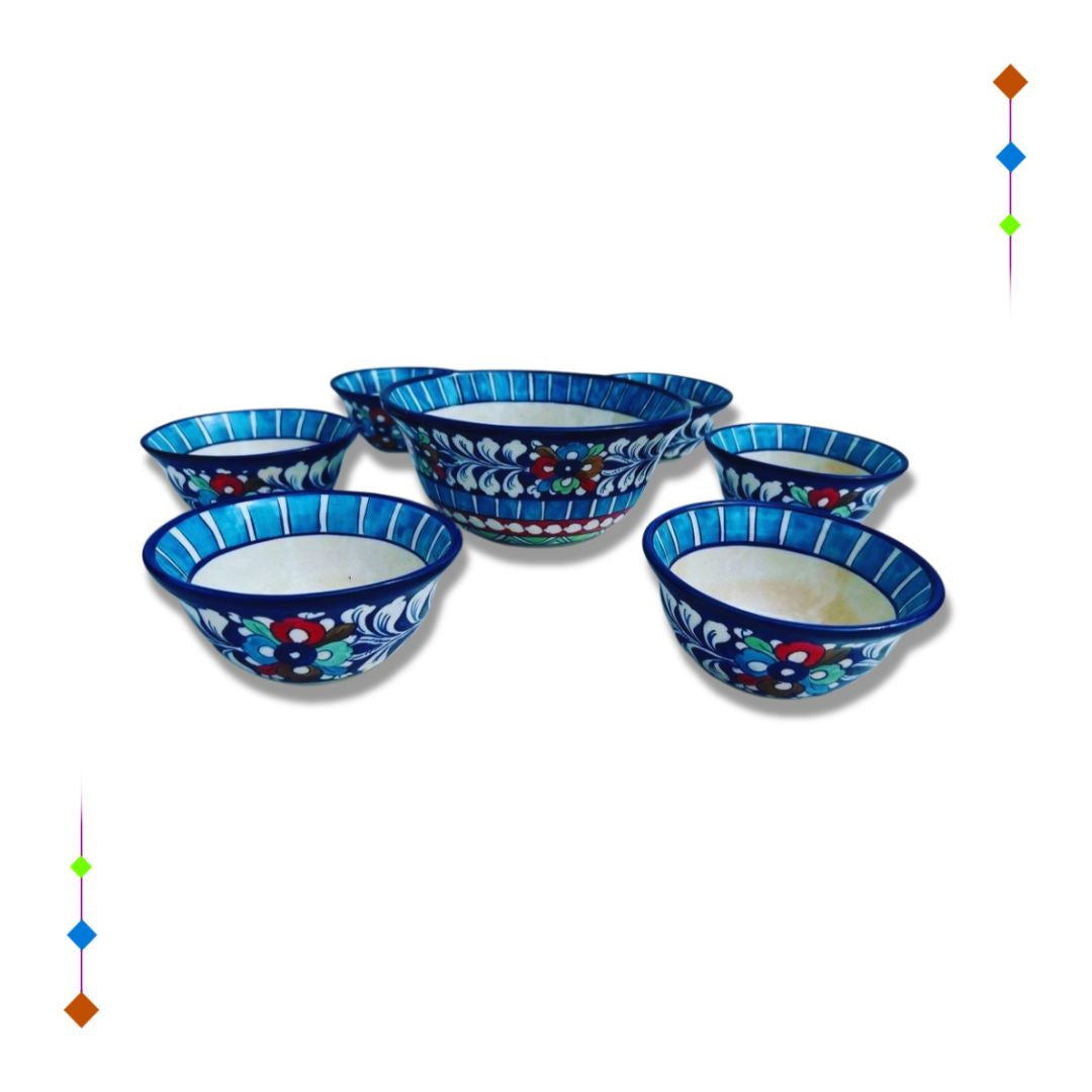 Set Of 6 Ceramic Blue Pottery Dessert/soup Bowls