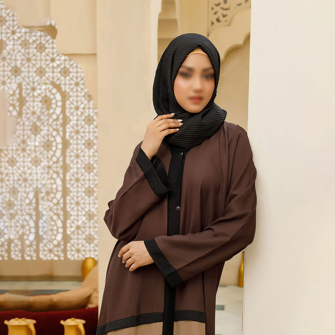 عباية مفتوحة من الأمام ثنائية اللون – بني وبيج